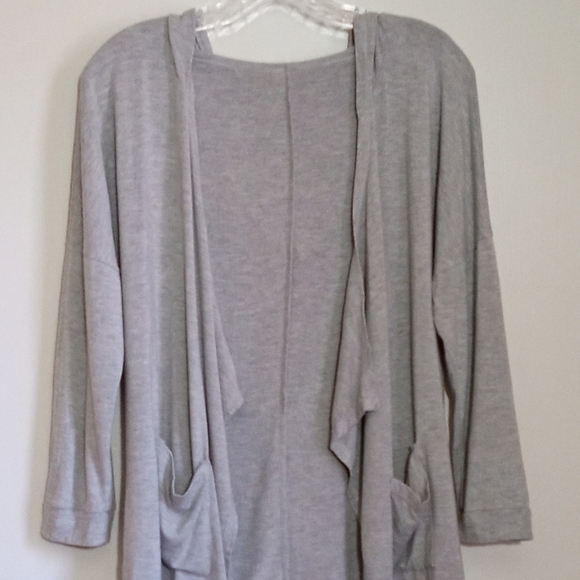 tag missing Sweaters - Lightweight jersey knit waterfall lounging cardigan with patch pockets